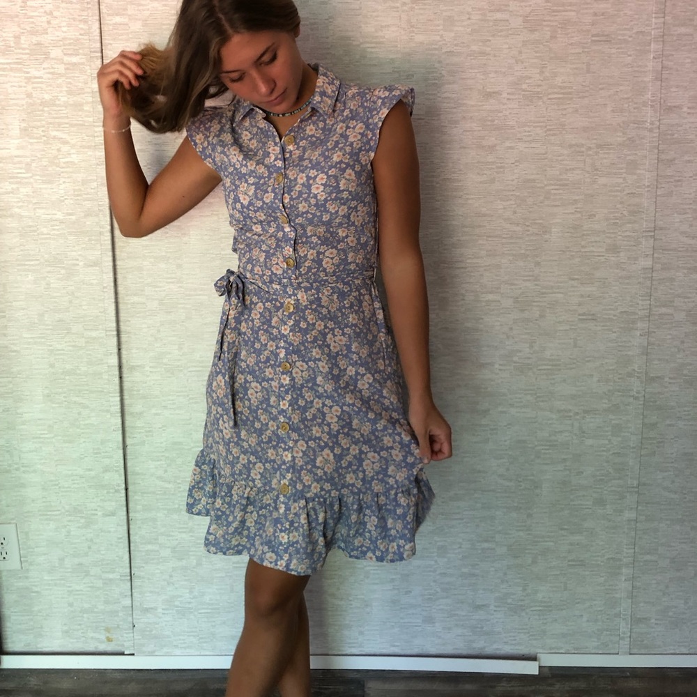 Blue Floral Monteu Button Up Midi Dress